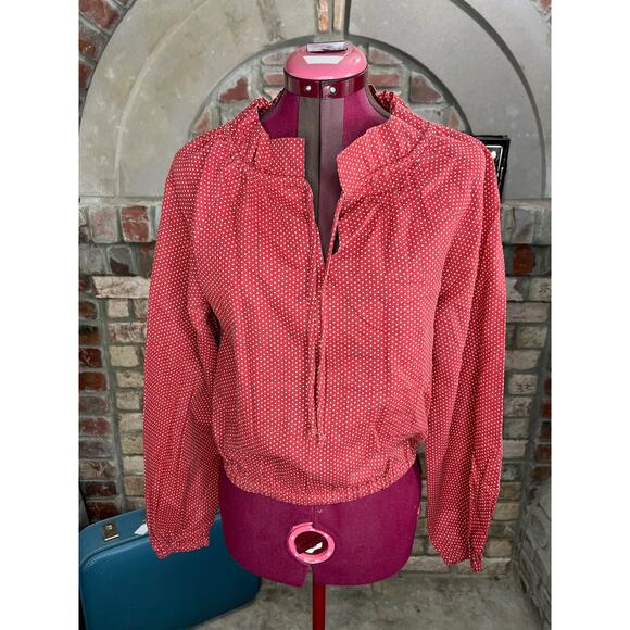 peasant blouse ruffle collar red polkadot - Picture 1 of 7